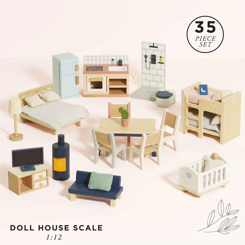 Complete Dolls House Furniture Set – 35 Pieces