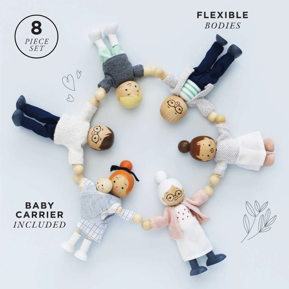 Wooden Dolls House Family Set - 7 Pieces