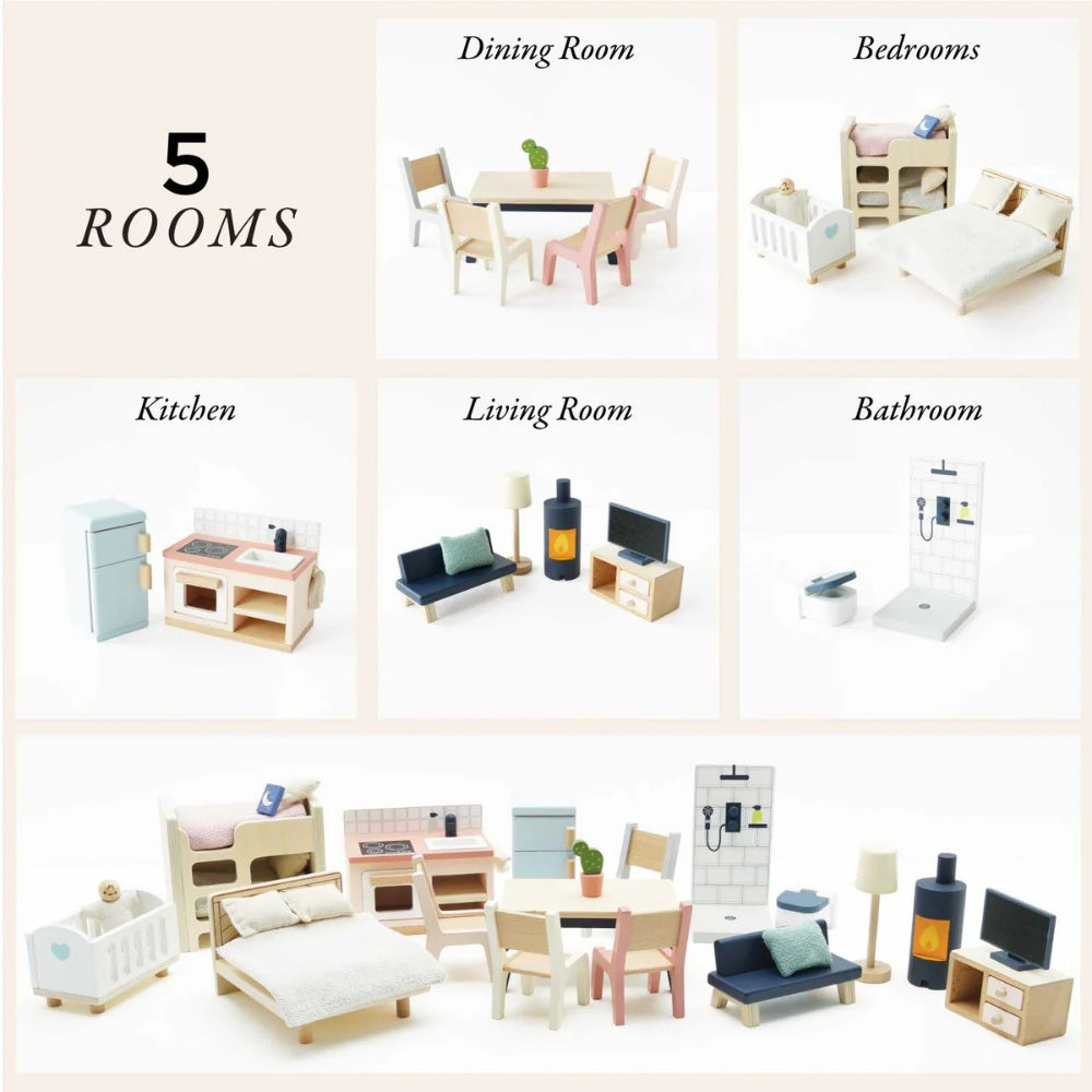 Complete Dolls House Furniture Set – 35 Pieces